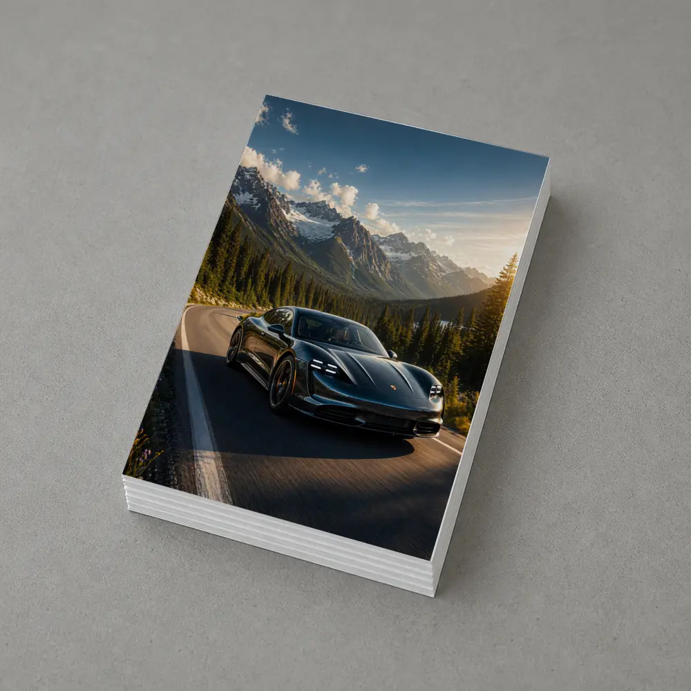 Porsche Taycan on Mountain Road at Sunset – Postcards