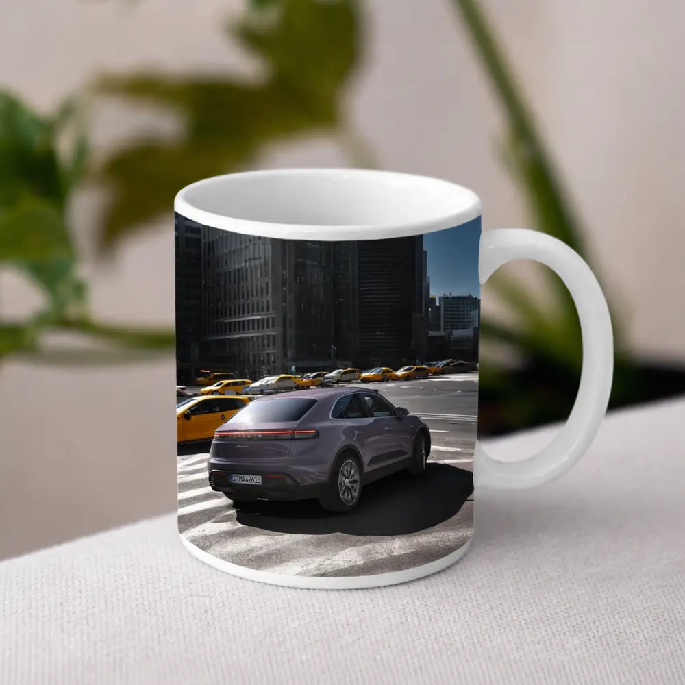 Porsche Macan City Streets Urban Background – Mugs
