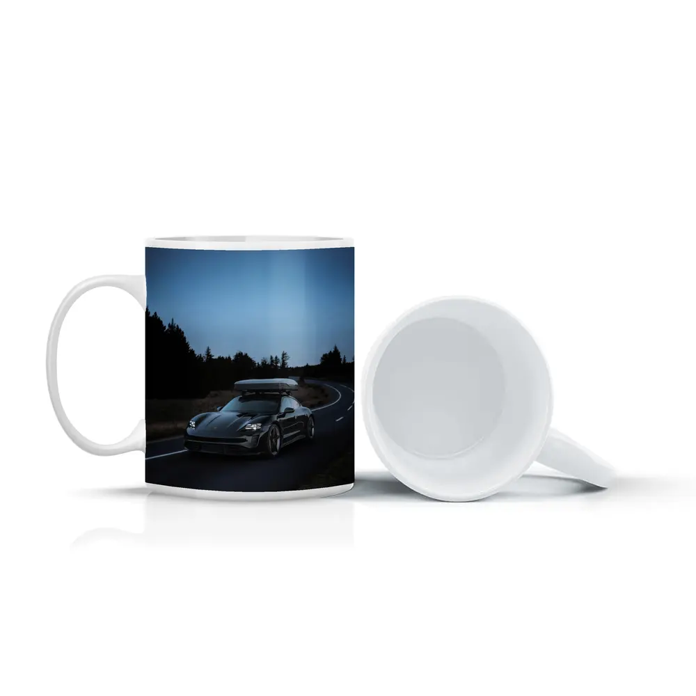 Porsche Taycan on Dark Winding Road – Mugs