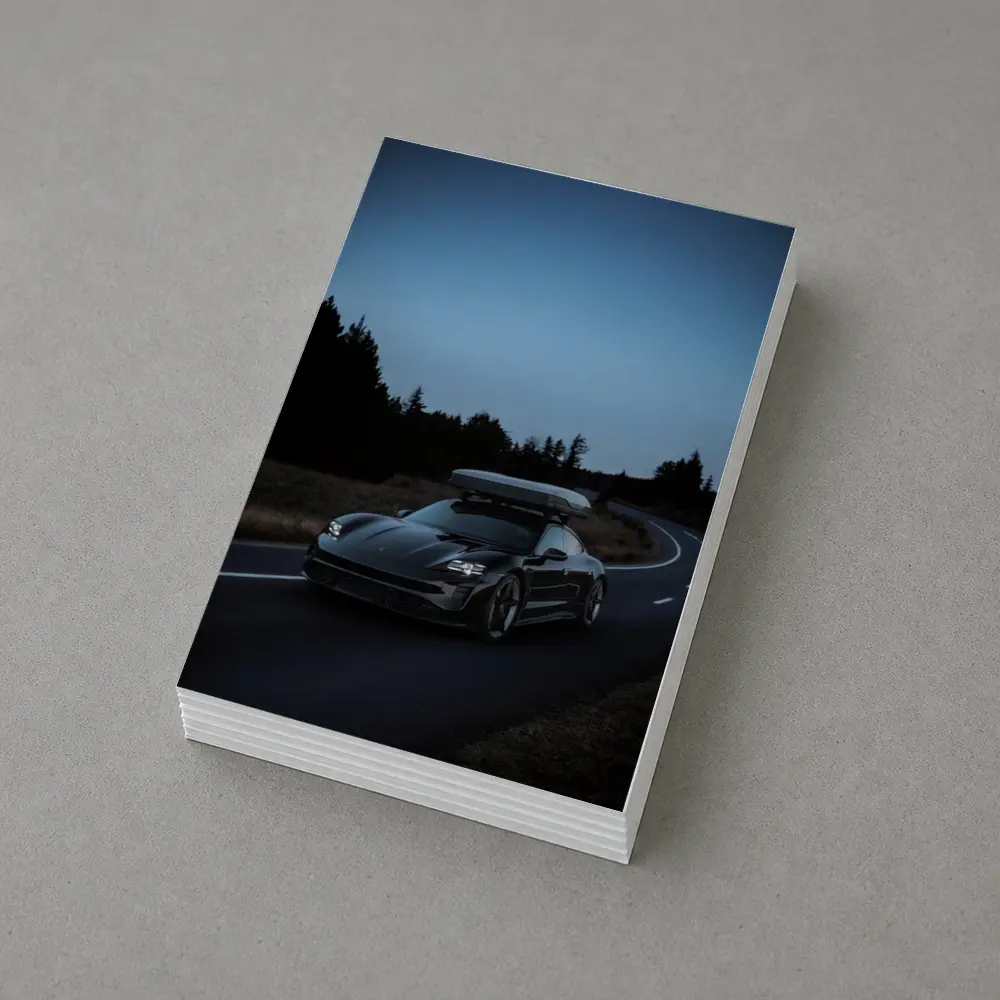 Porsche Taycan on Dark Winding Road – Postcards