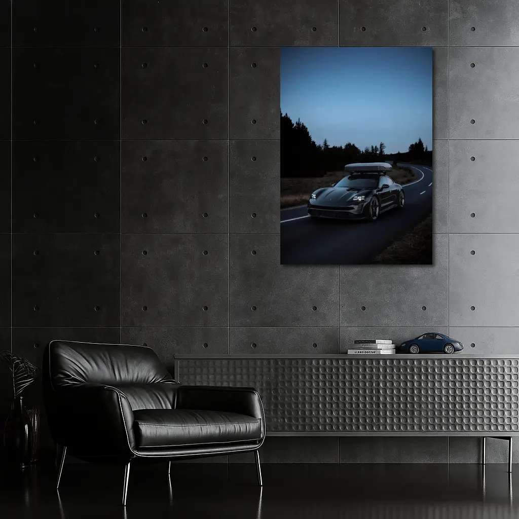 Porsche Taycan on Dark Winding Road – Wall Art