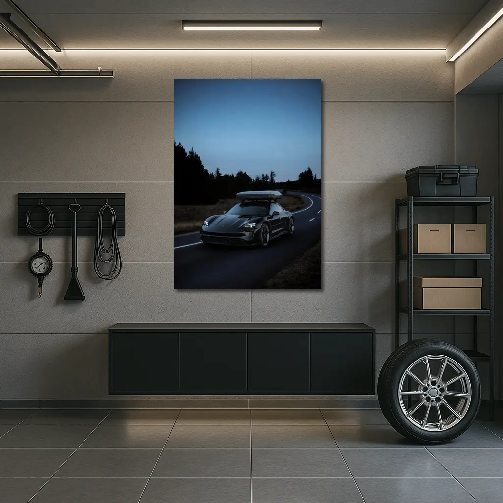 Porsche Taycan on Dark Winding Road – Wall Art