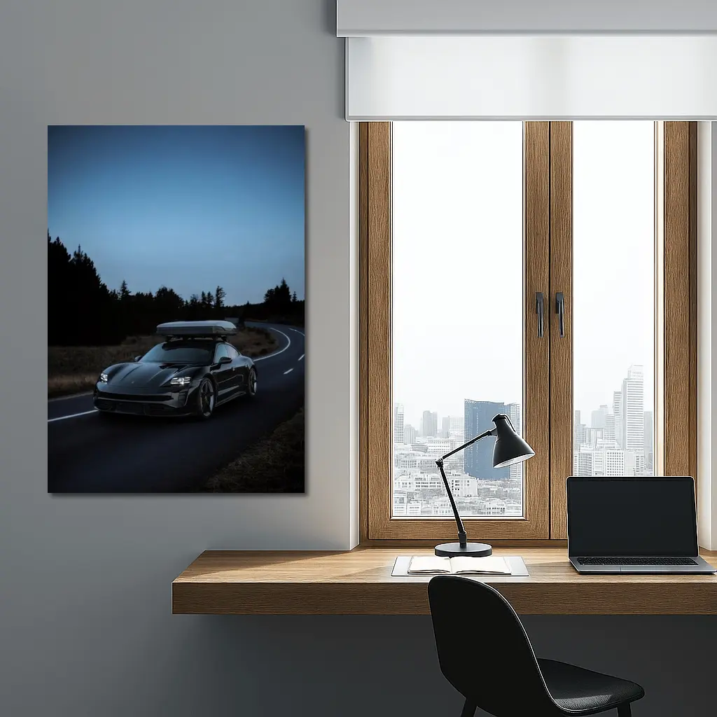 Porsche Taycan on Dark Winding Road – Wall Art