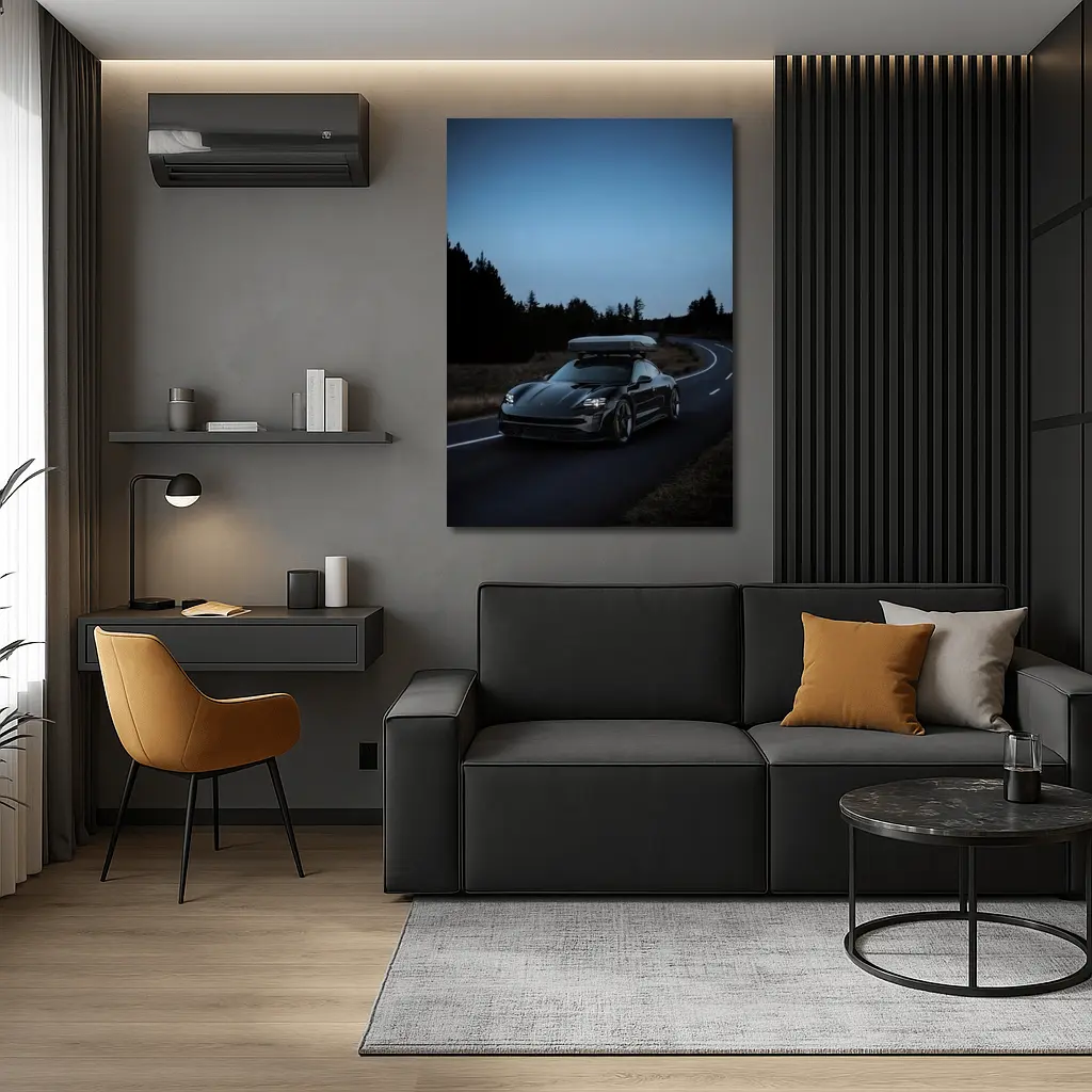 Porsche Taycan on Dark Winding Road – Wall Art