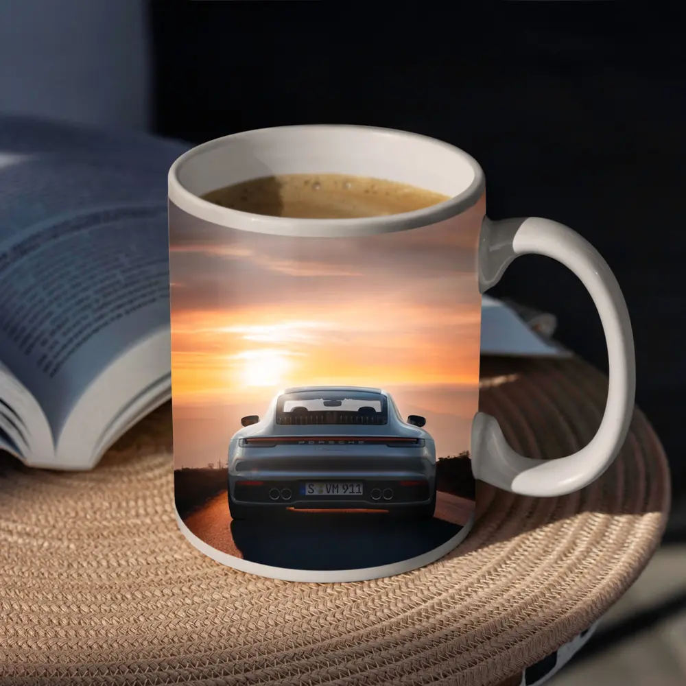 Porsche 911 Rear View Sunset Road – Mugs