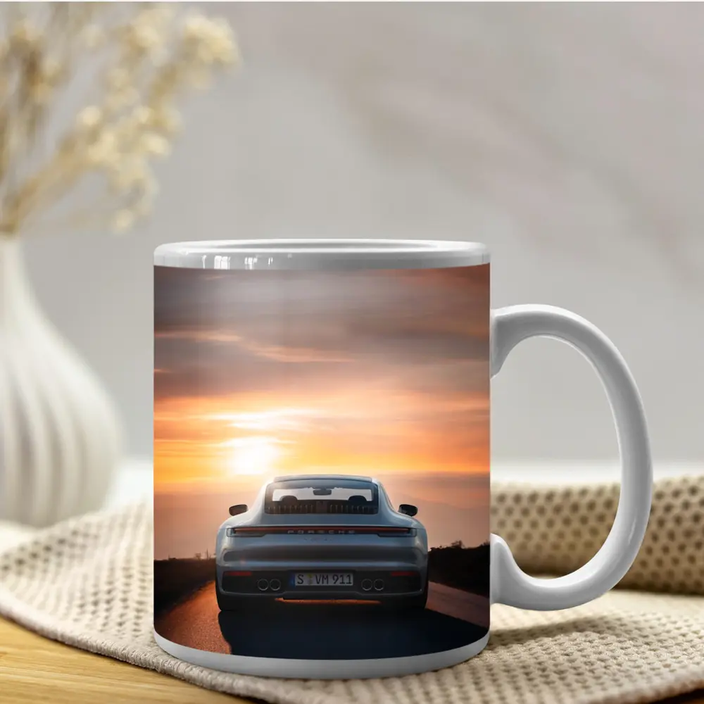 Porsche 911 Rear View Sunset Road – Mugs