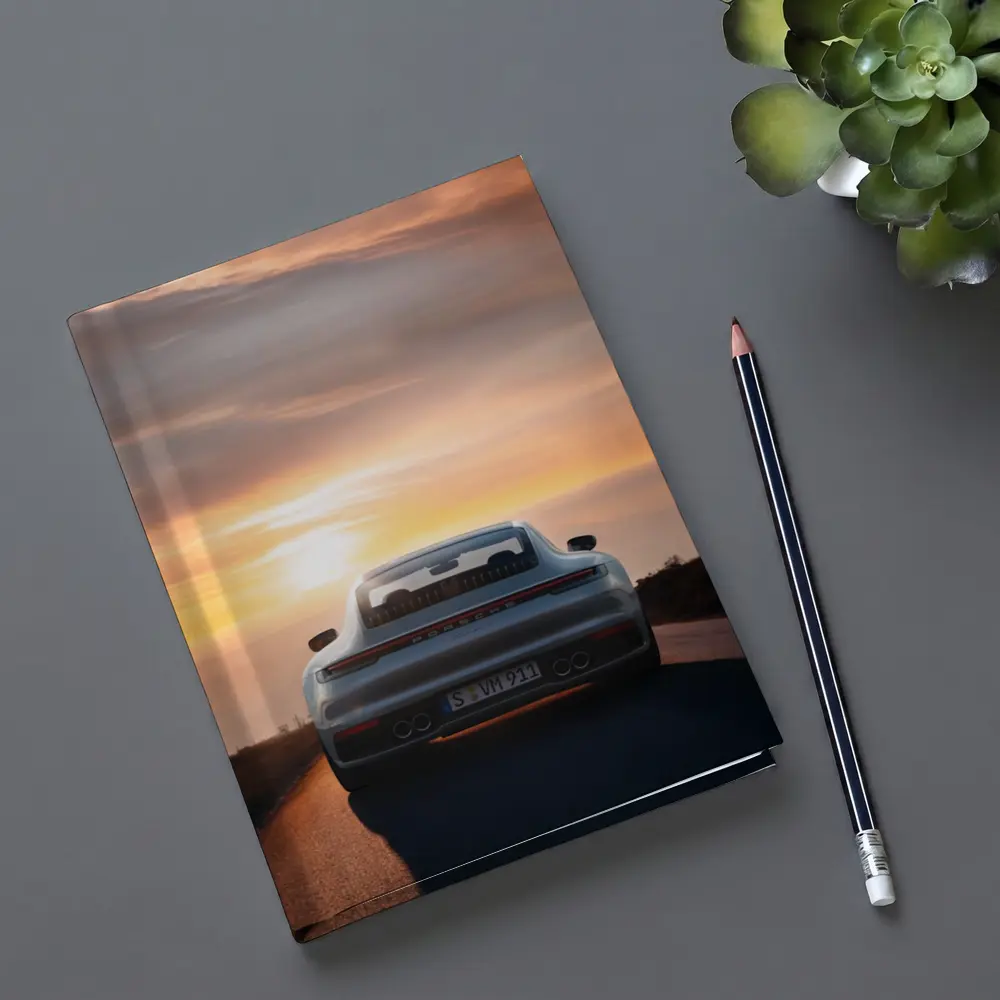 Porsche 911 Rear View Sunset Road – Notebooks