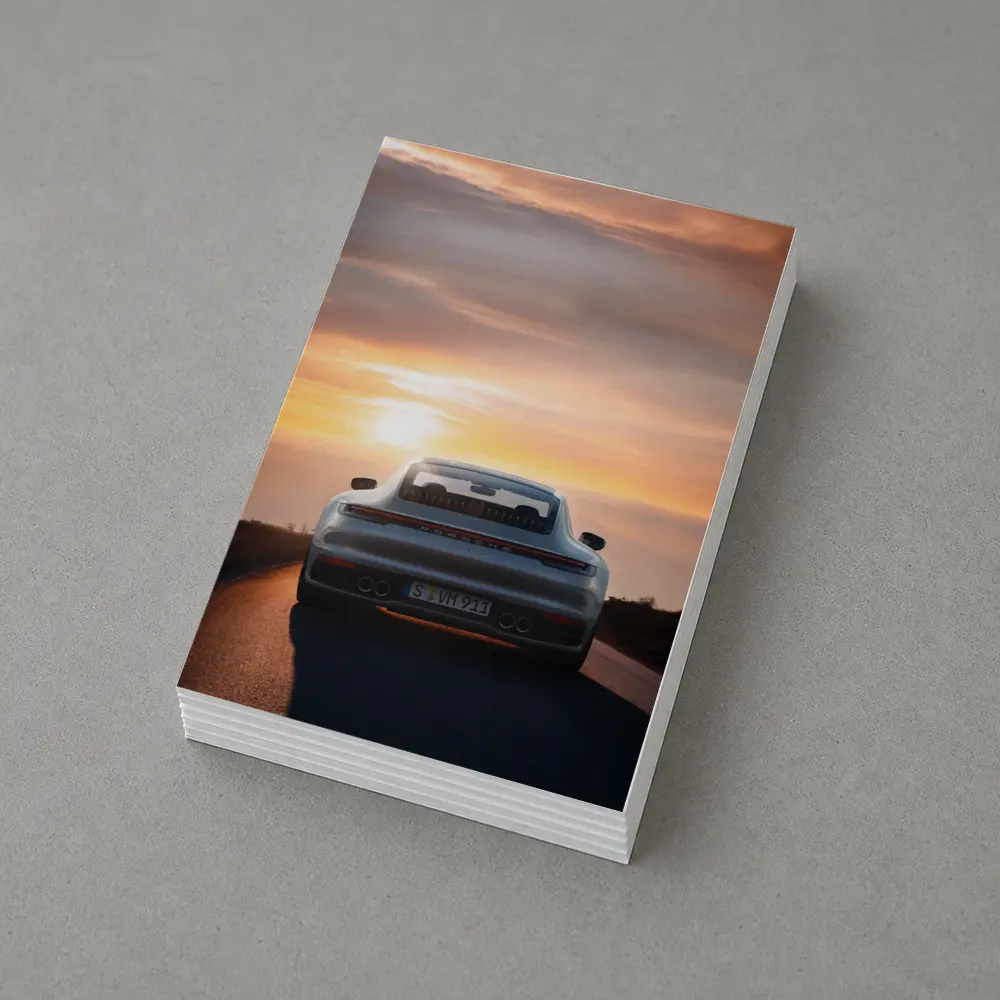 Porsche 911 Rear View Sunset Road – Postcards