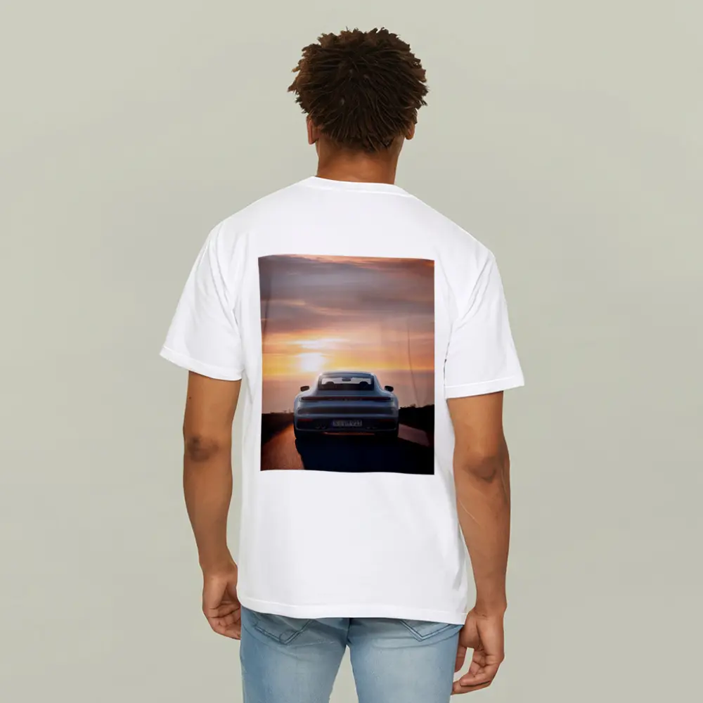 Porsche 911 Rear View Sunset Road – T-Shirts