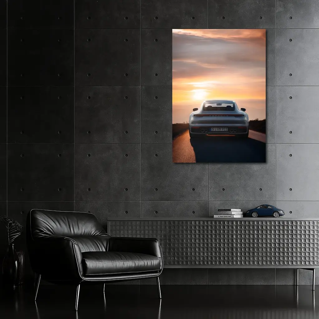 Porsche 911 Rear View Sunset Road – Wall Art