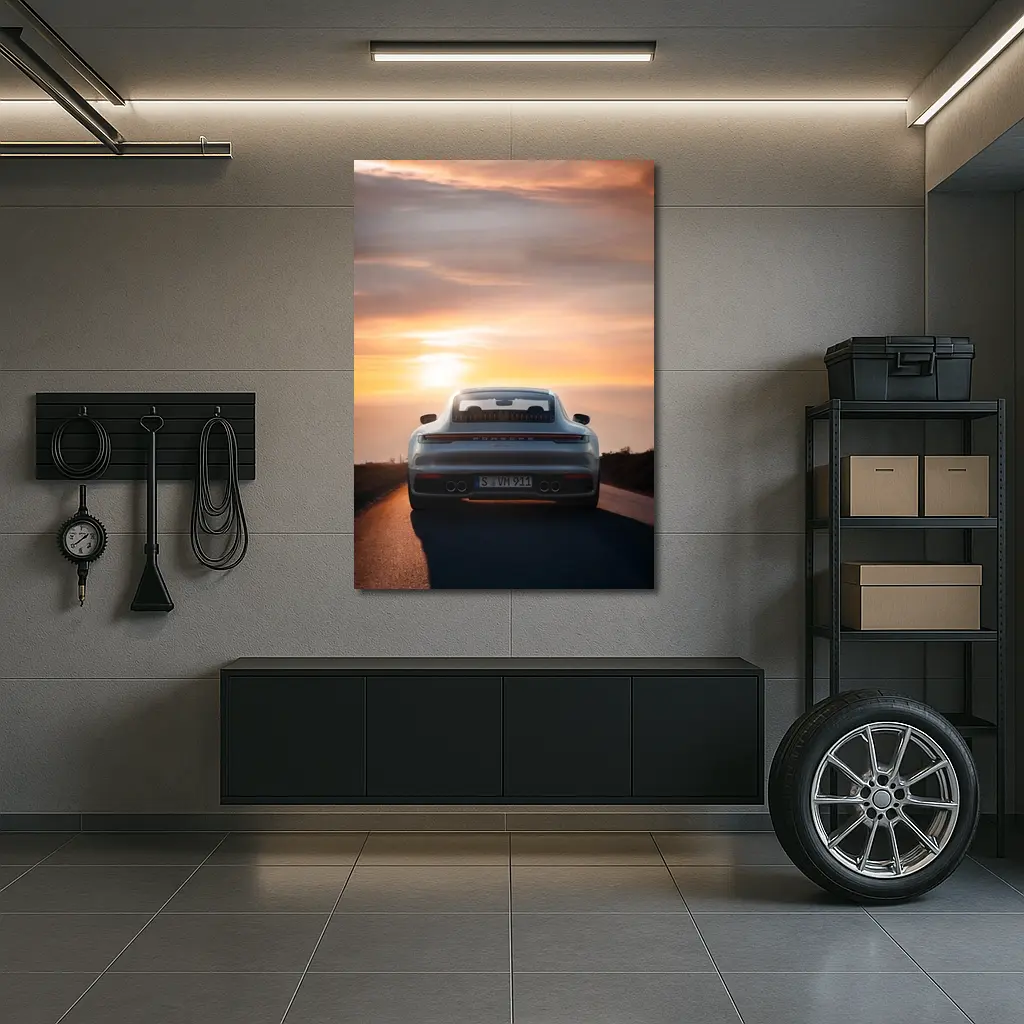 Porsche 911 Rear View Sunset Road – Wall Art