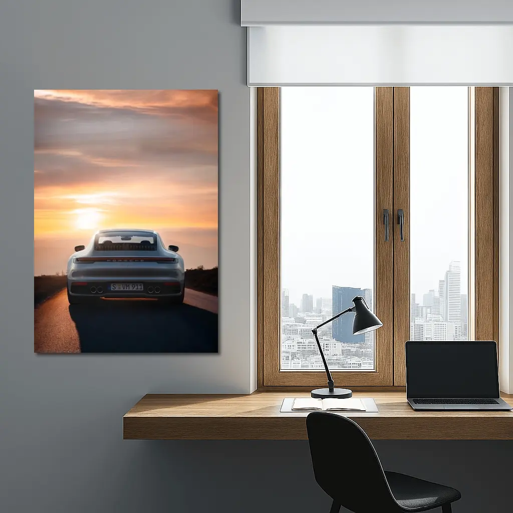 Porsche 911 Rear View Sunset Road – Wall Art