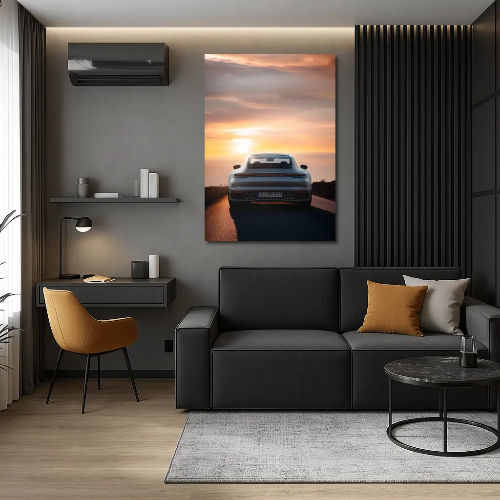Porsche 911 Rear View Sunset Road – Wall Art