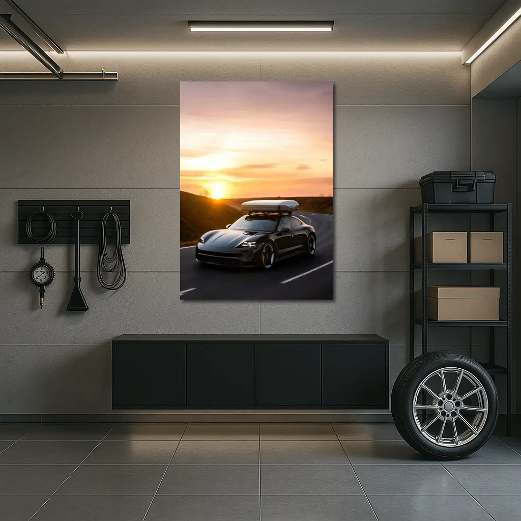 Porsche Taycan Sunset Road Drive – Wall Art
