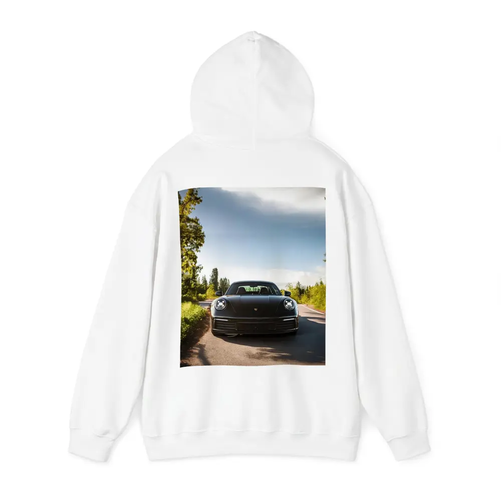 Black Porsche 911 On Tree Lined Road – Hoodies