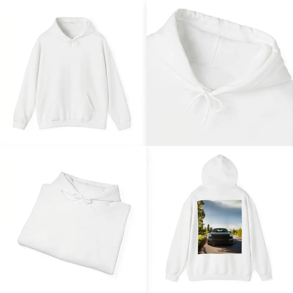 Black Porsche 911 On Tree Lined Road – Hoodies