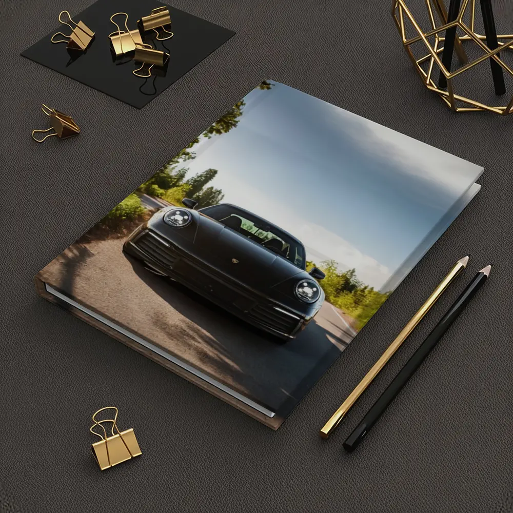Black Porsche 911 On Tree Lined Road – Notebooks
