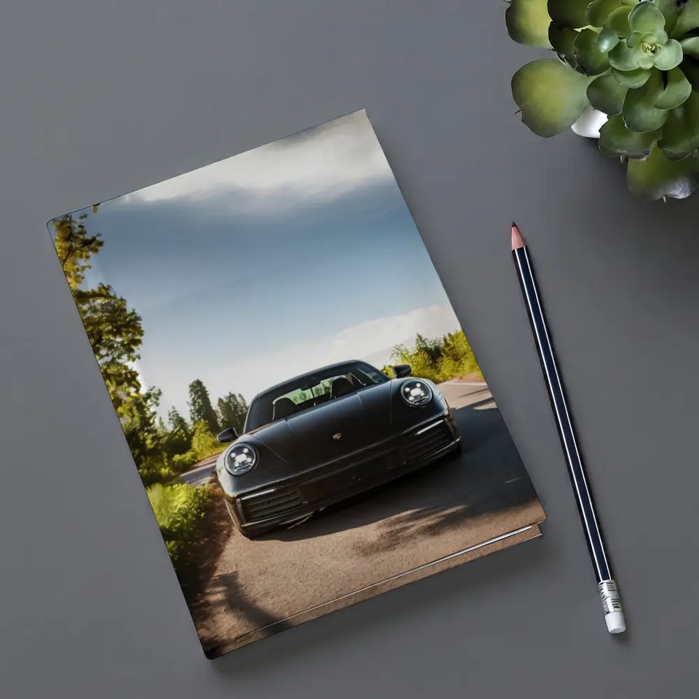 Black Porsche 911 On Tree Lined Road – Notebooks