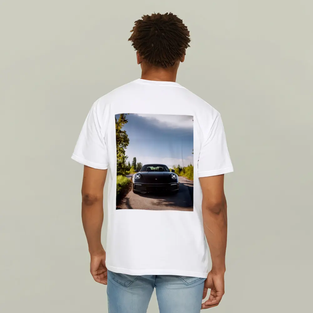 Black Porsche 911 On Tree Lined Road – T-Shirts
