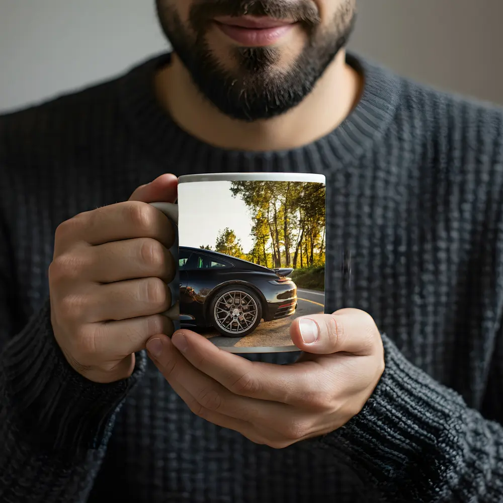 Black Porsche 911 On Scenic Forest Road – Mugs