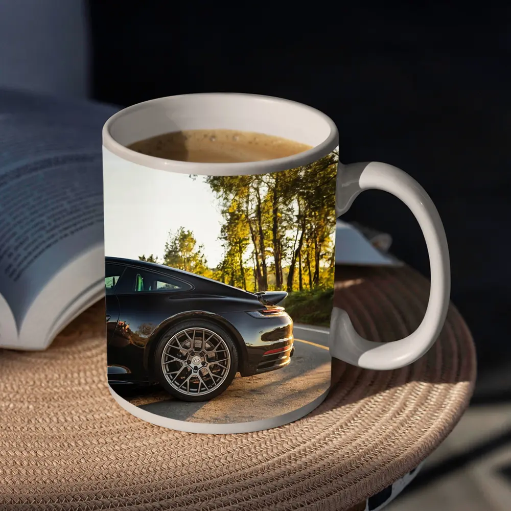 Black Porsche 911 On Scenic Forest Road – Mugs