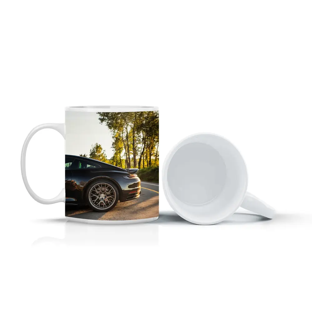 Black Porsche 911 On Scenic Forest Road – Mugs