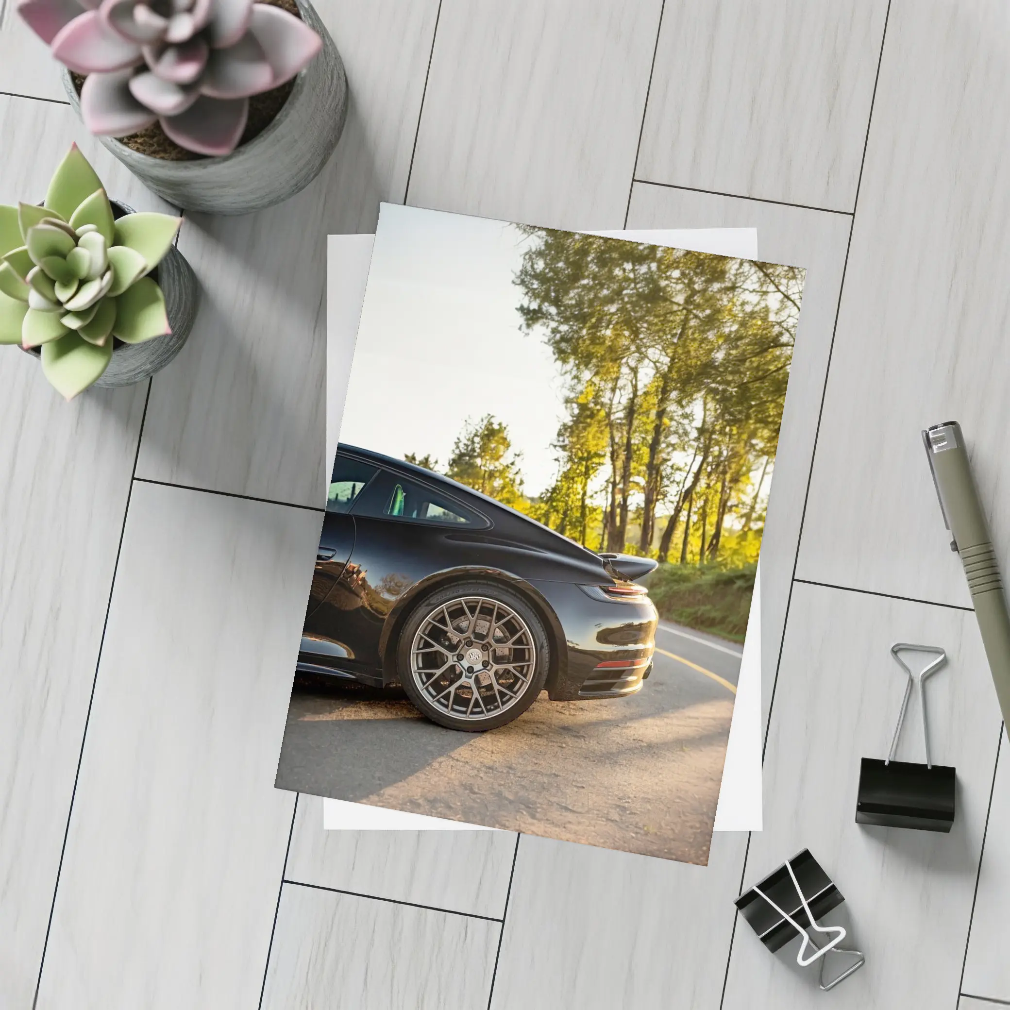 Black Porsche 911 On Scenic Forest Road – Postcards
