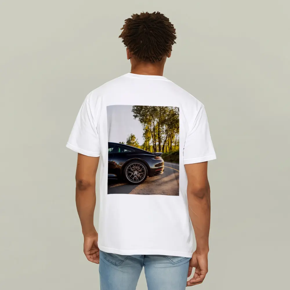 Black Porsche 911 On Scenic Forest Road – T-Shirts
