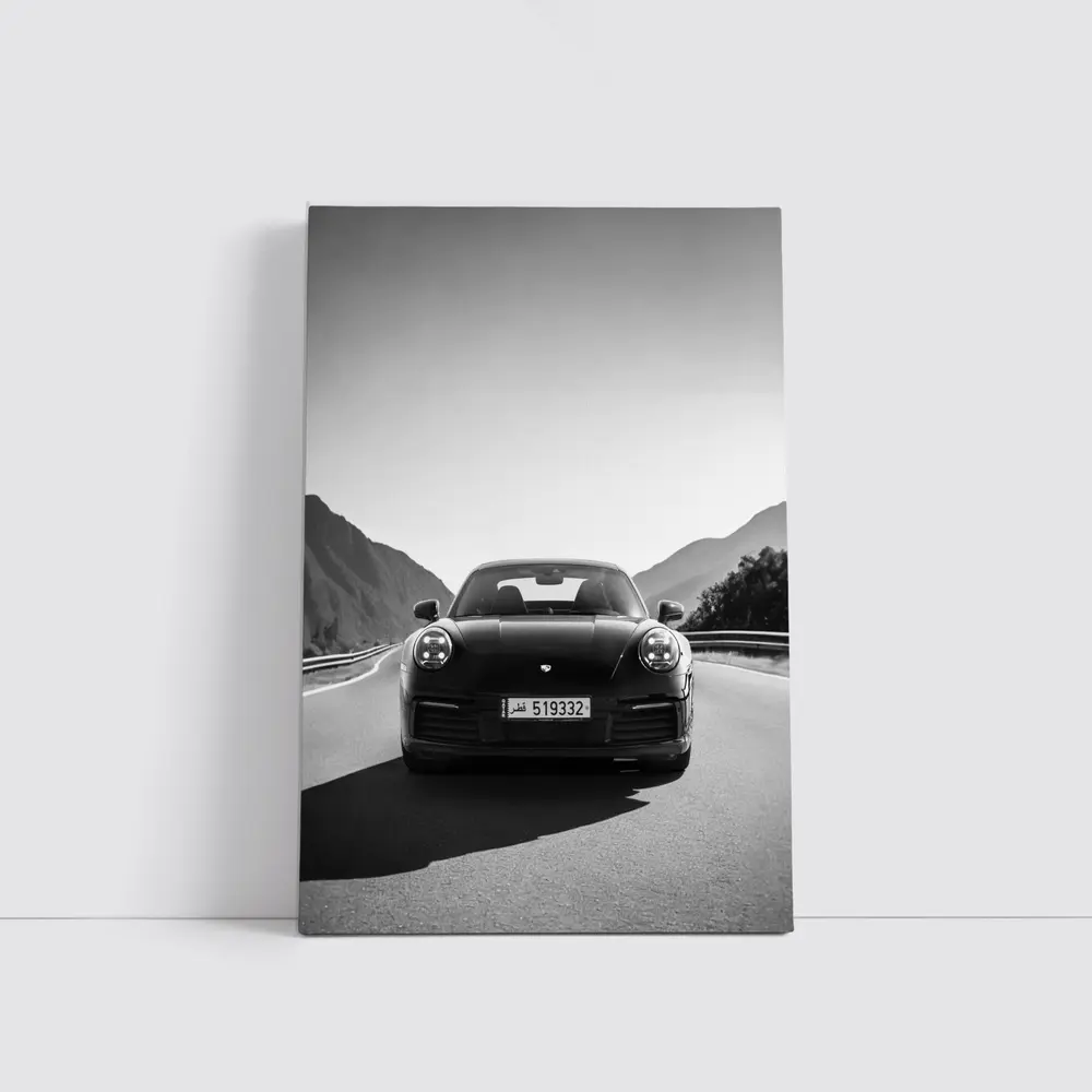 Porsche 911 Black White Mountain Road – Wall Art