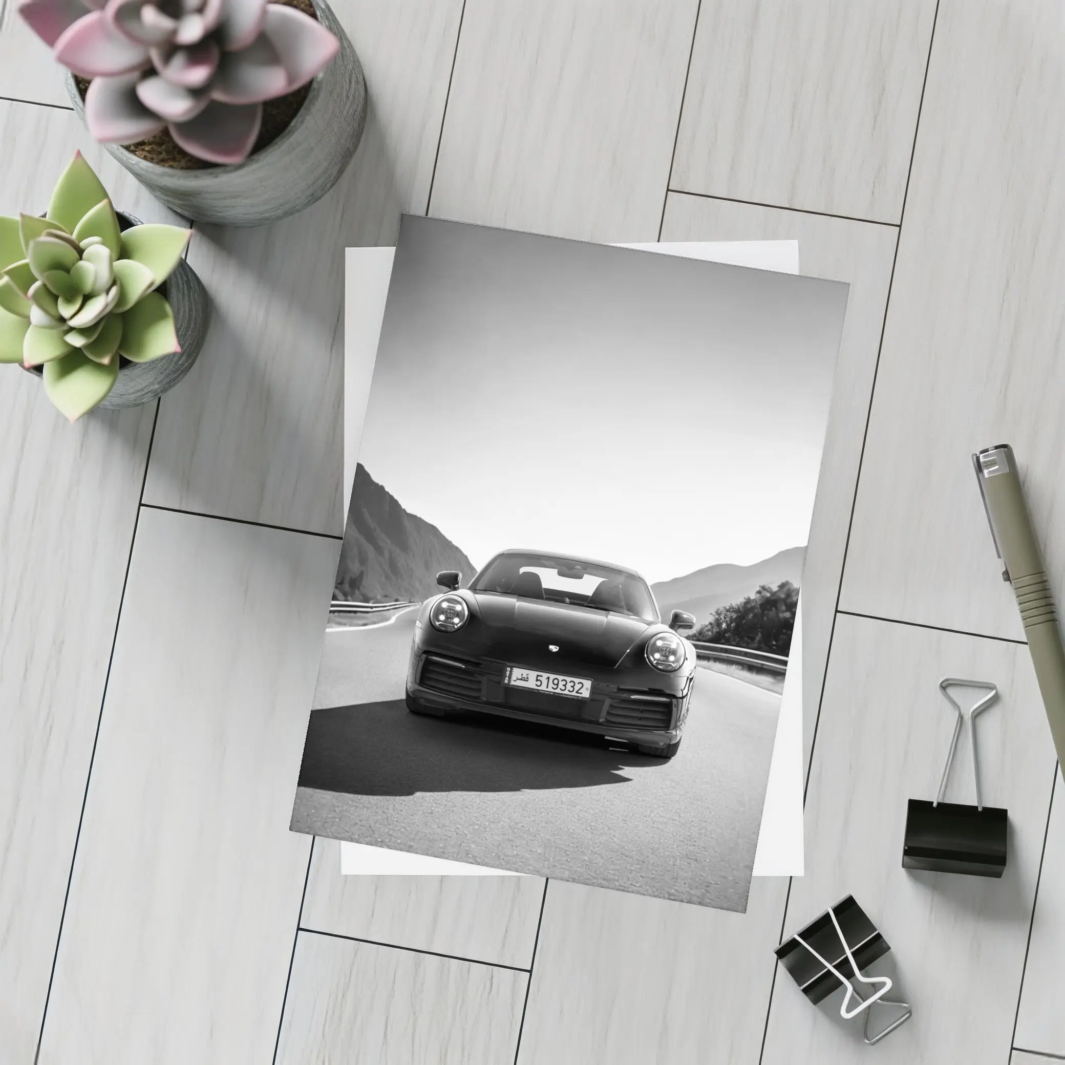 Porsche 911 Black White Mountain Road – Postcards