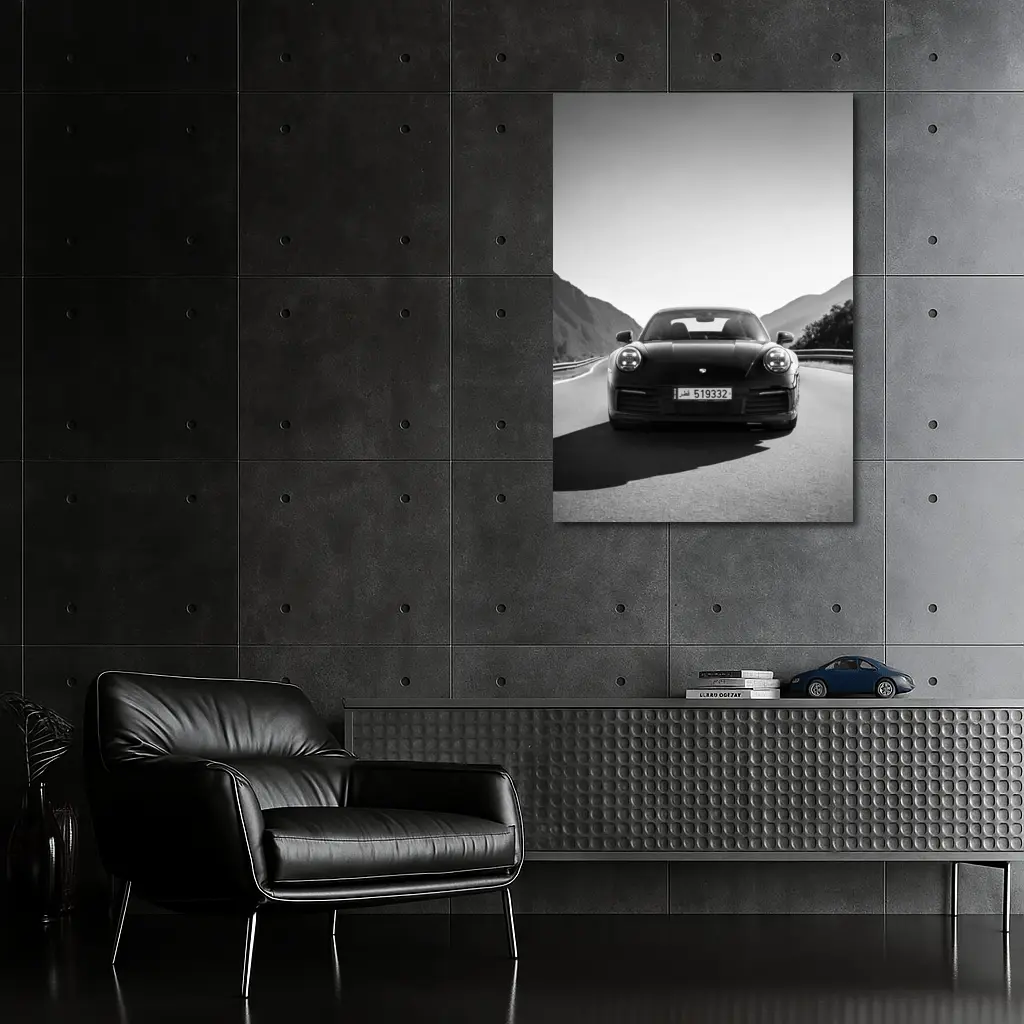Porsche 911 Black White Mountain Road – Wall Art