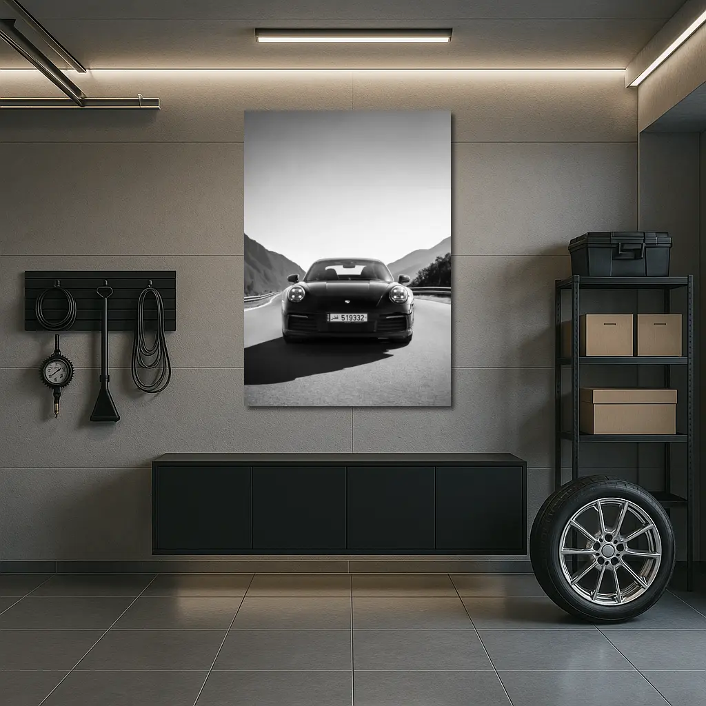 Porsche 911 Black White Mountain Road – Wall Art
