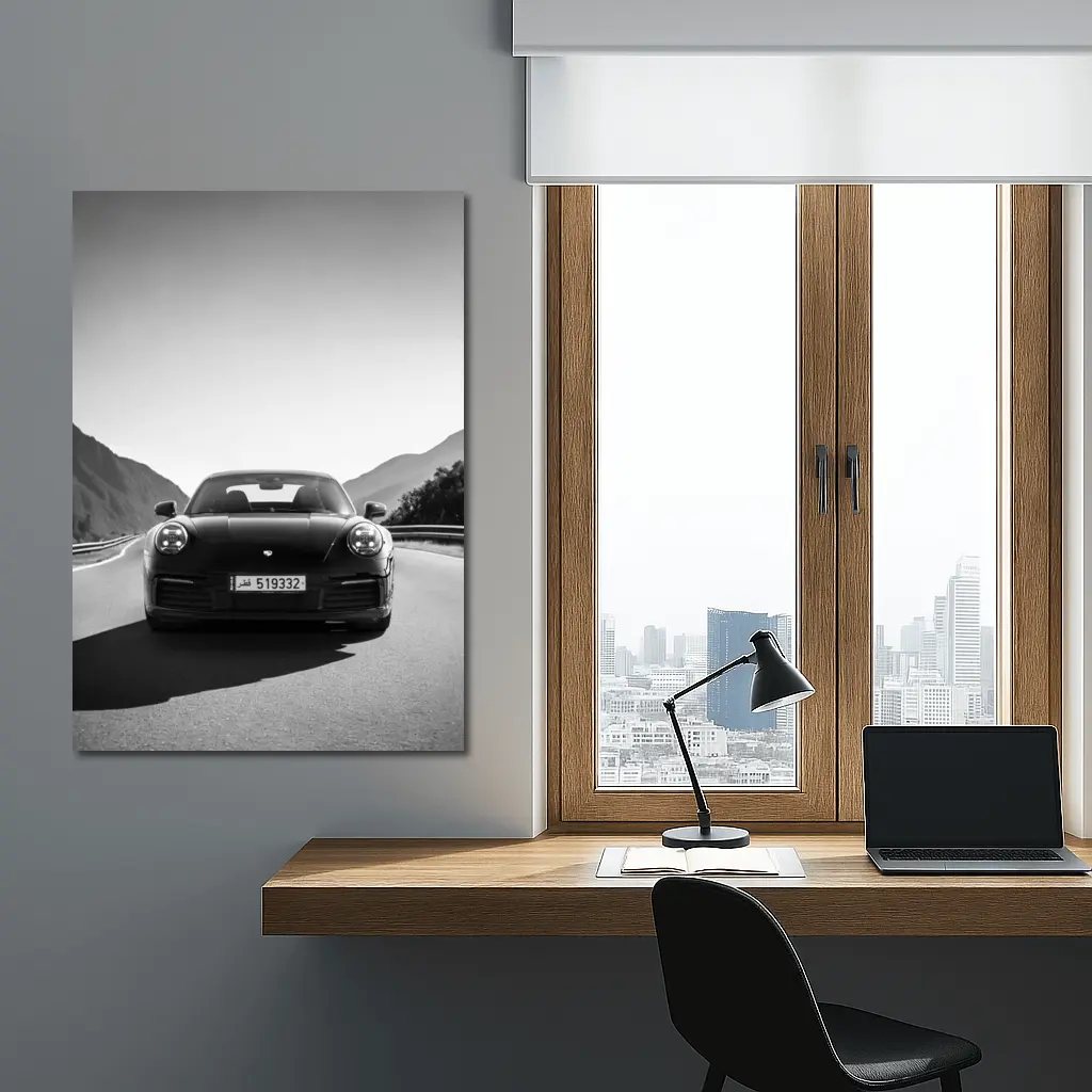 Porsche 911 Black White Mountain Road – Wall Art