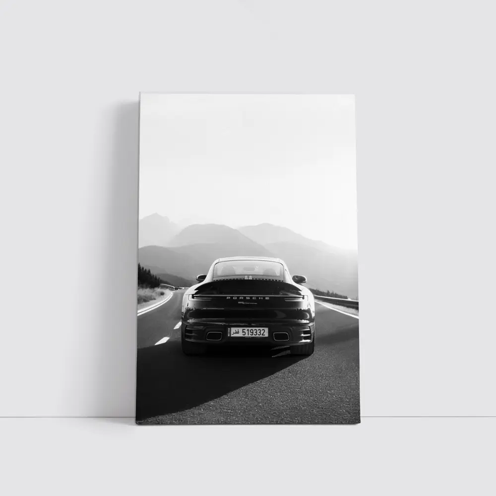 Porsche 911 Black White Mountain Road Drive – Wall Art