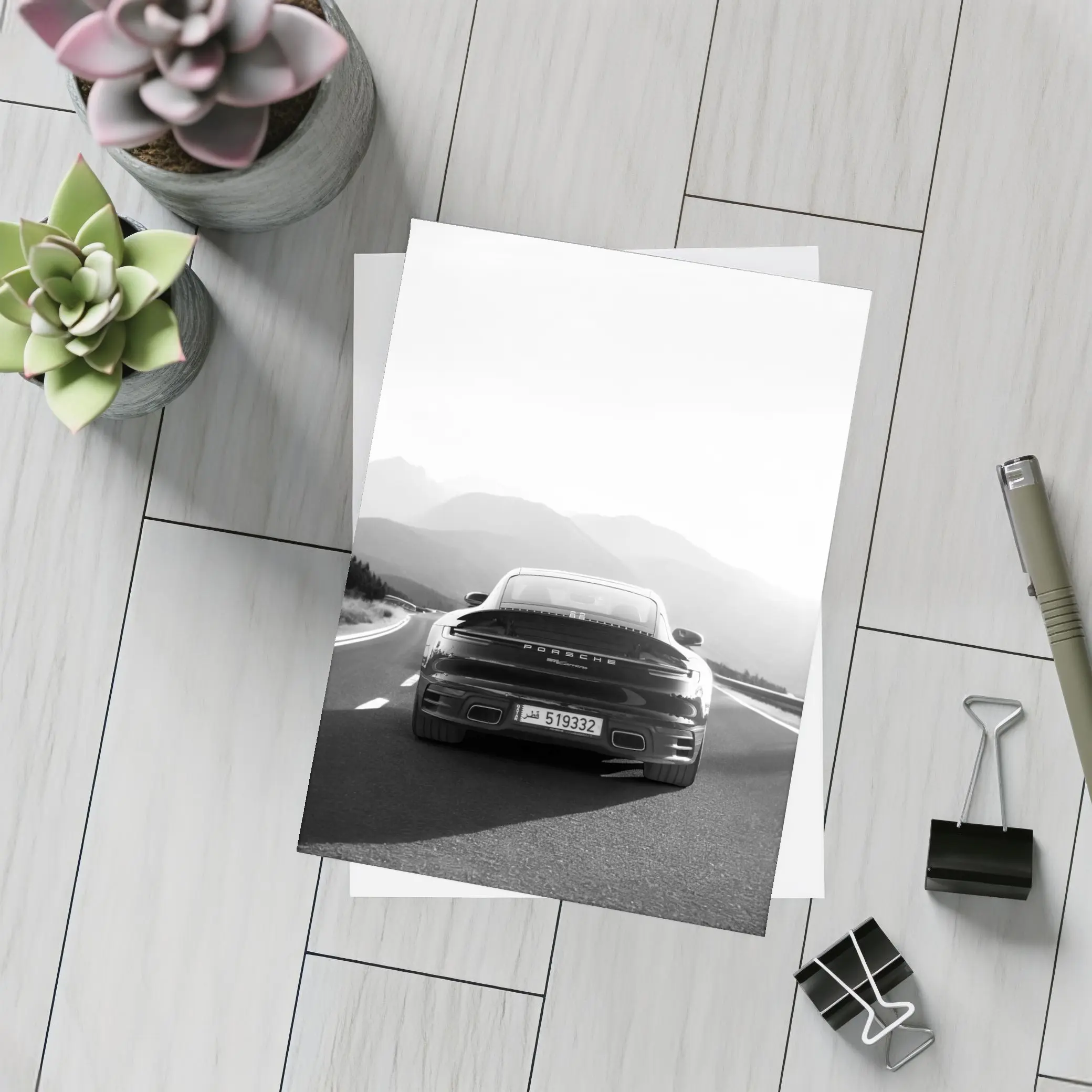 Porsche 911 Black White Mountain Road Drive – Postcards