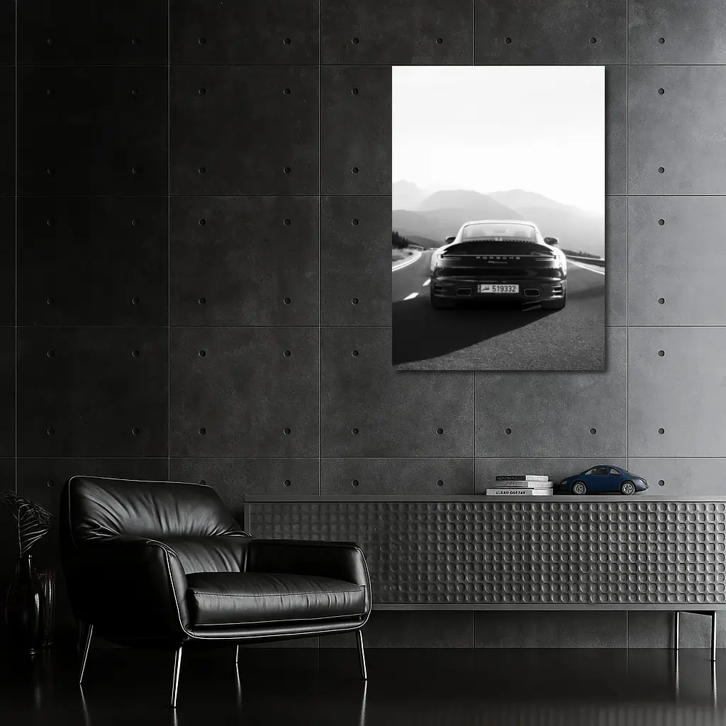 Porsche 911 Black White Mountain Road Drive – Wall Art