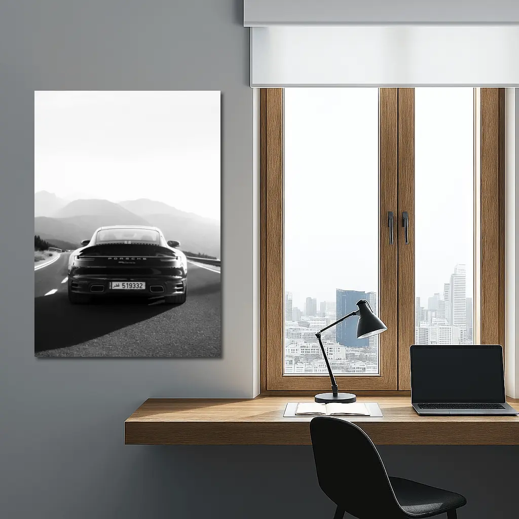 Porsche 911 Black White Mountain Road Drive – Wall Art