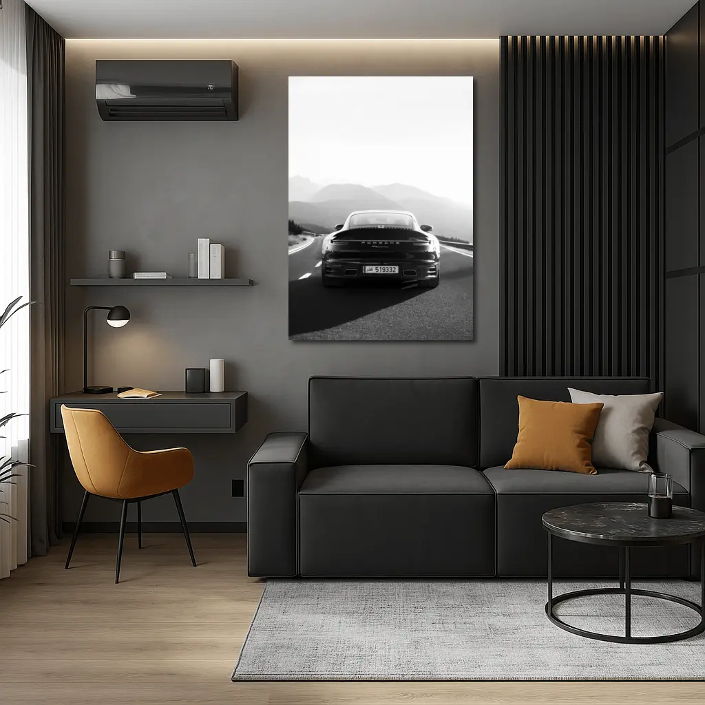 Porsche 911 Black White Mountain Road Drive – Wall Art