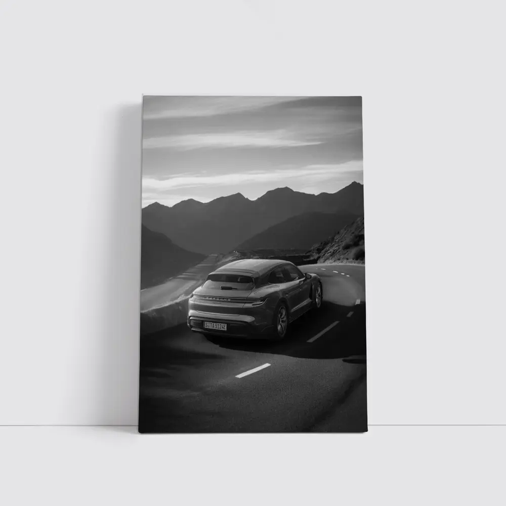 Porsche Taycan Sport Turismo Black White Road – Wall Art
