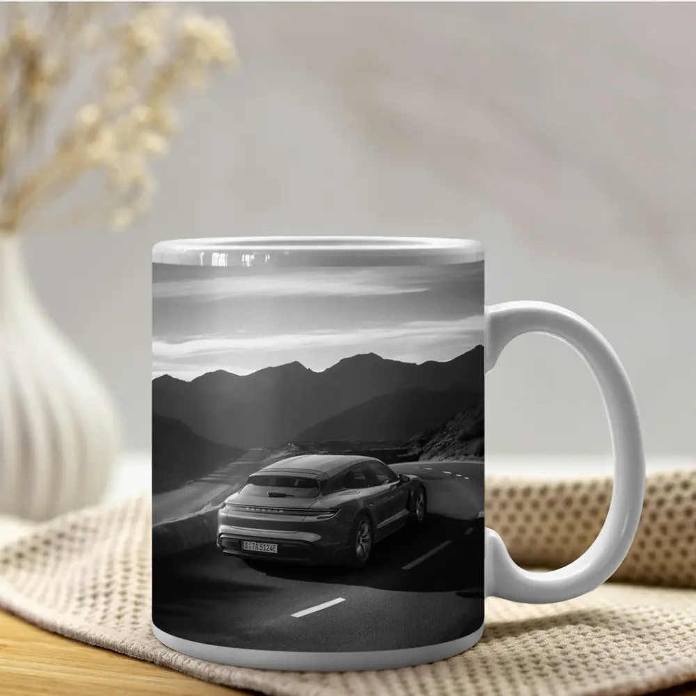 Porsche Taycan Sport Turismo Black White Road – Mugs