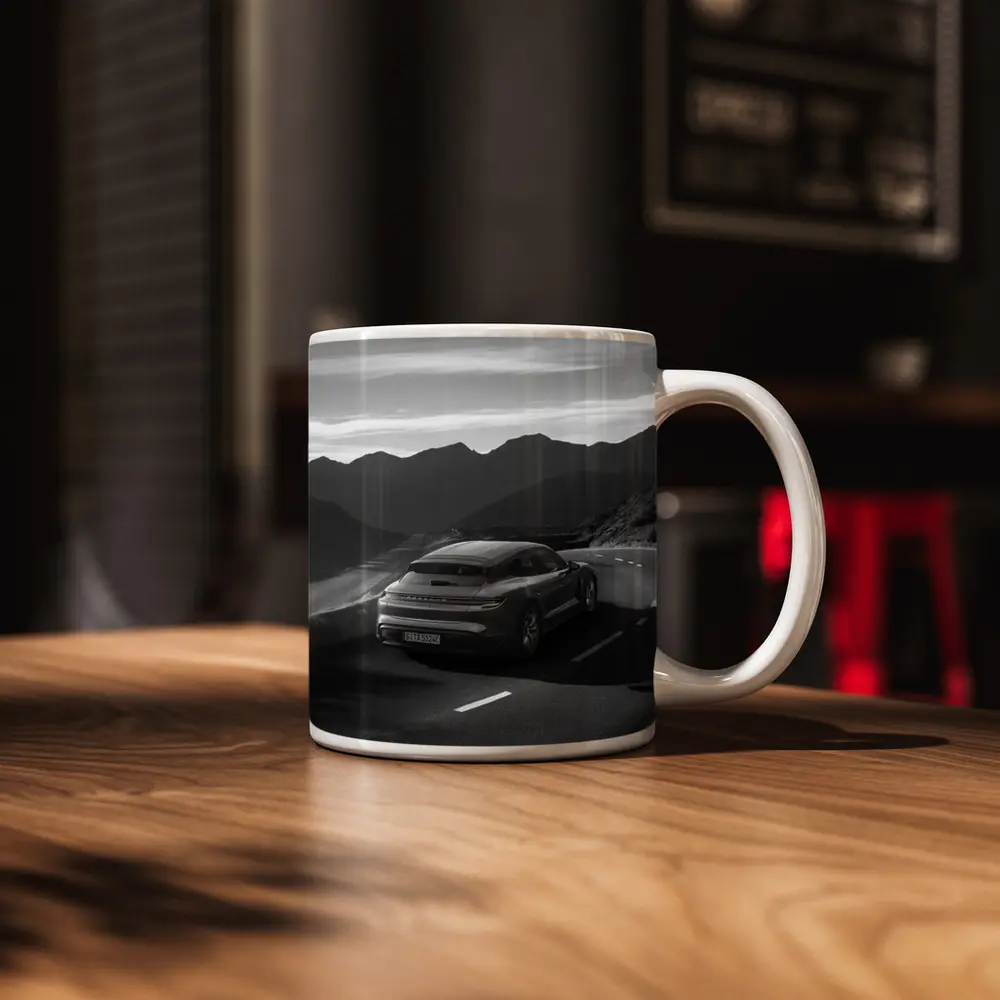 Porsche Taycan Sport Turismo Black White Road – Mugs