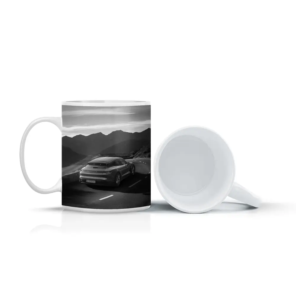 Porsche Taycan Sport Turismo Black White Road – Mugs