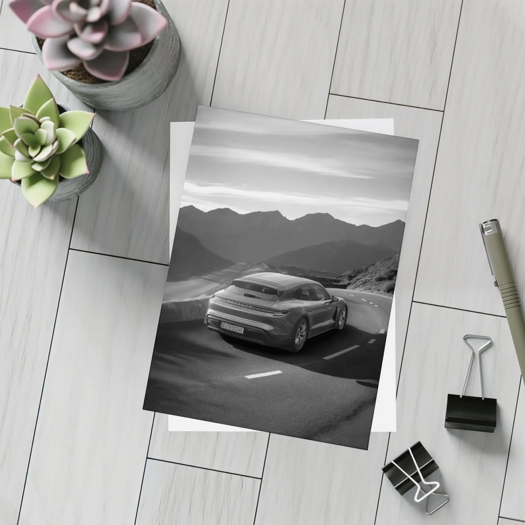 Porsche Taycan Sport Turismo Black White Road – Postcards