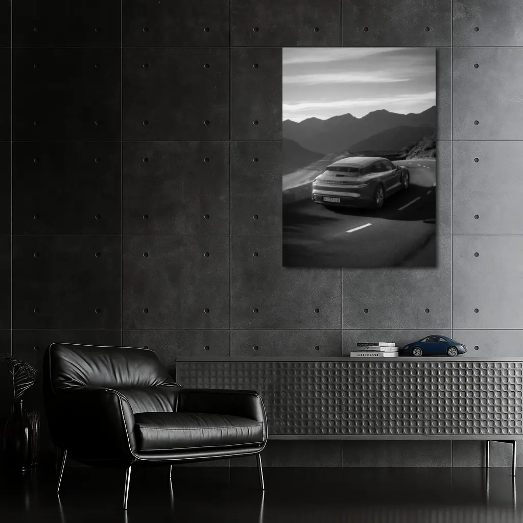 Porsche Taycan Sport Turismo Black White Road – Wall Art