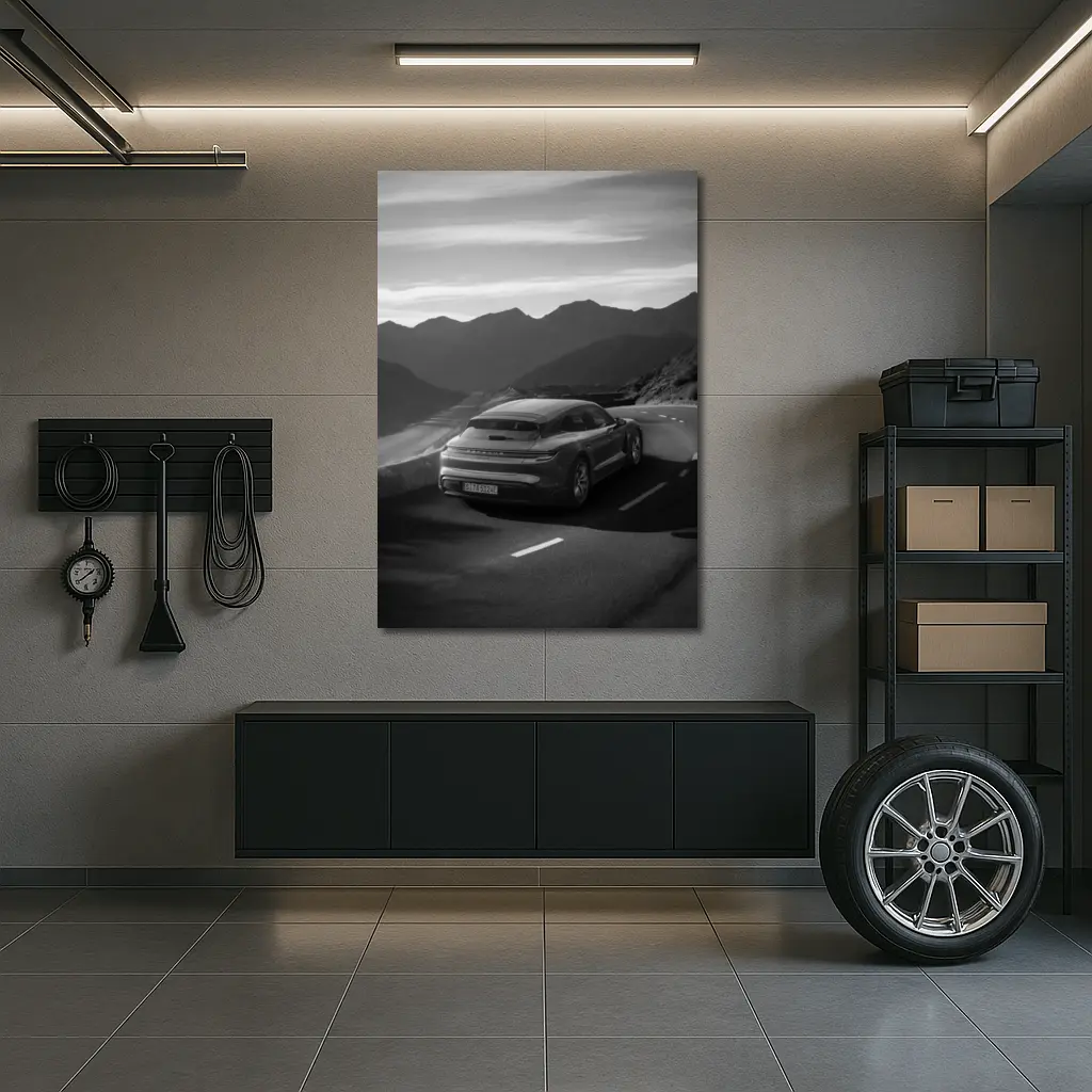 Porsche Taycan Sport Turismo Black White Road – Wall Art