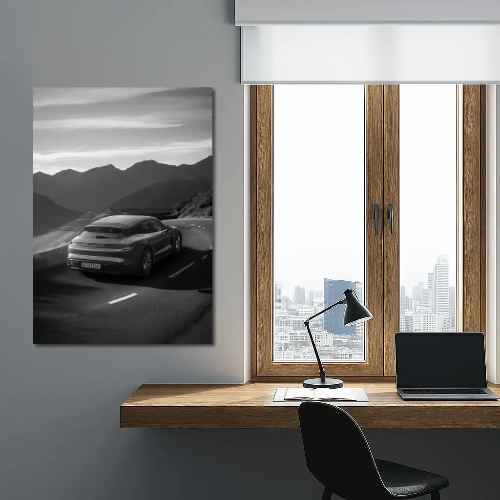 Porsche Taycan Sport Turismo Black White Road – Wall Art