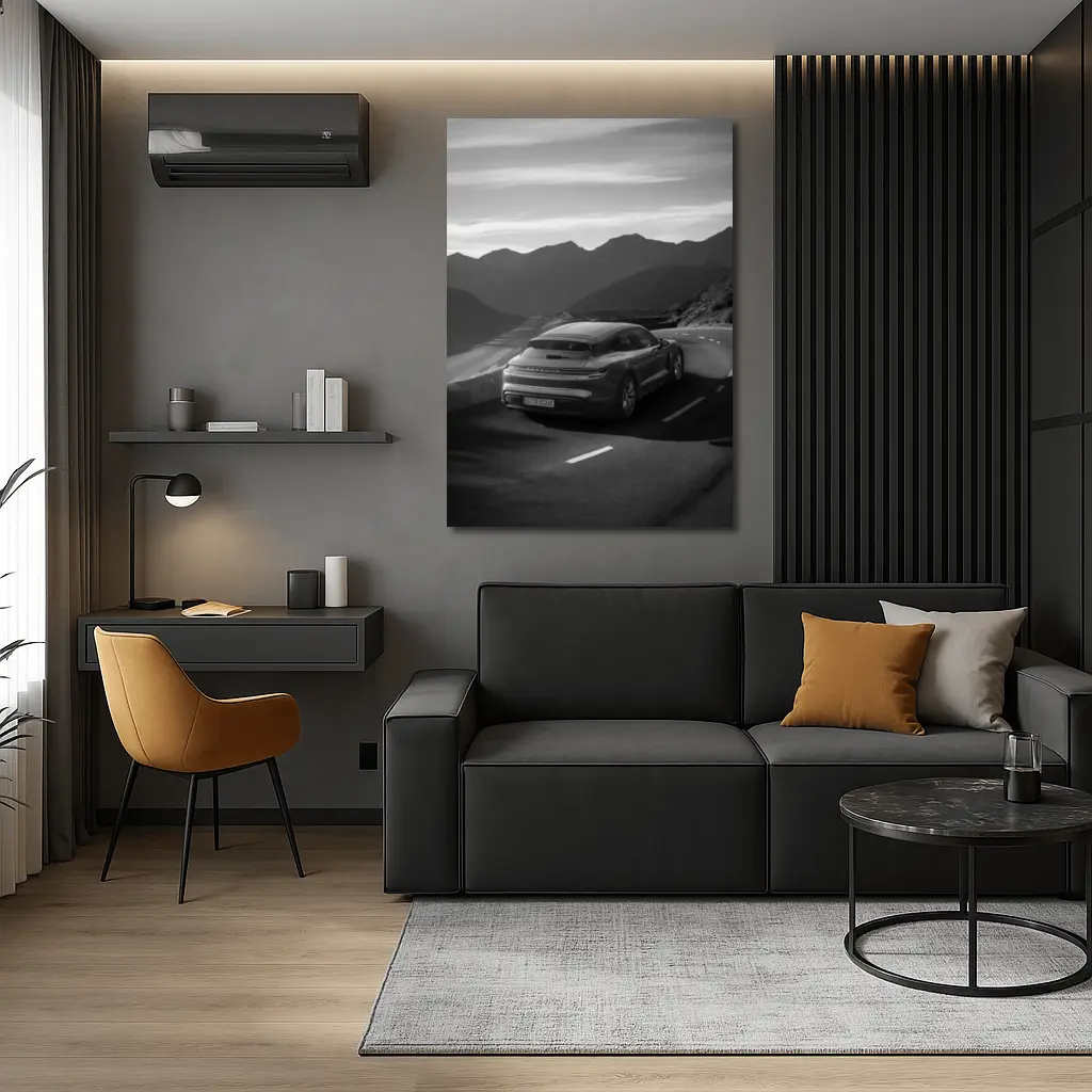 Porsche Taycan Sport Turismo Black White Road – Wall Art