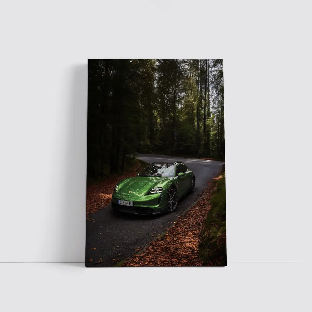 Porsche Taycan Green Forest Road Drive – Wall Art