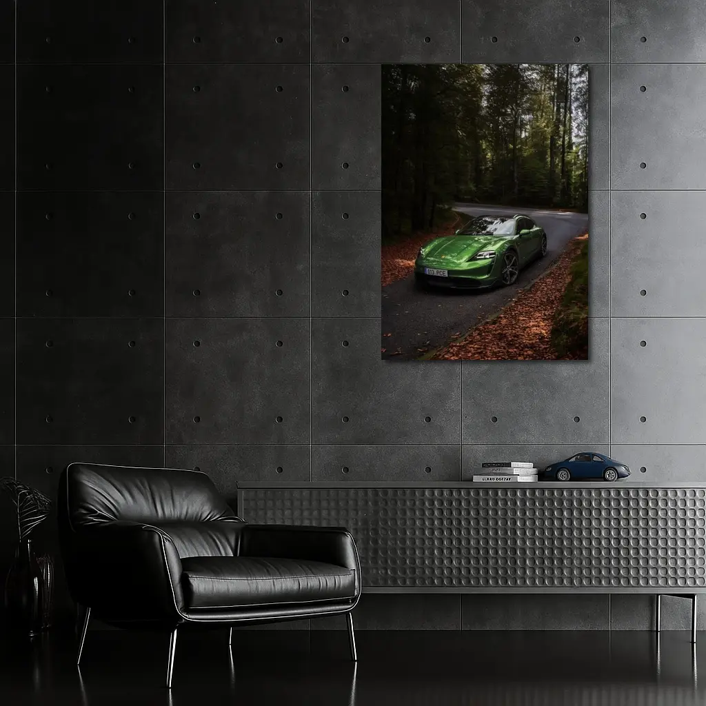 Porsche Taycan Green Forest Road Drive – Wall Art