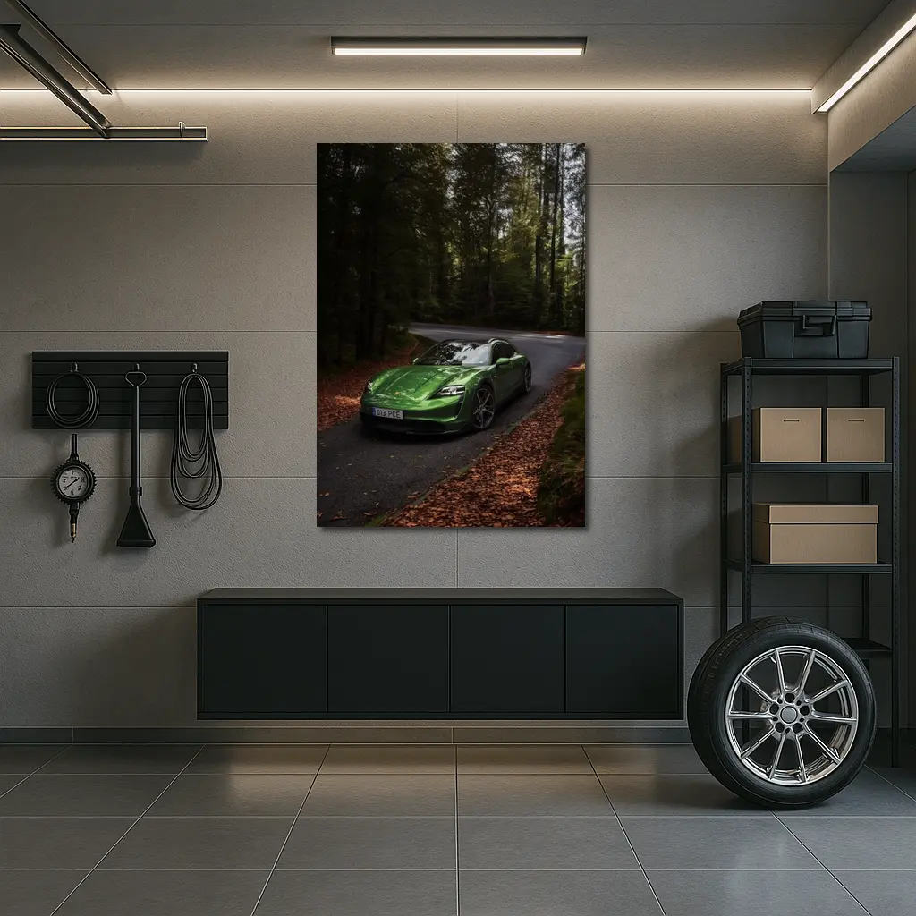 Porsche Taycan Green Forest Road Drive – Wall Art